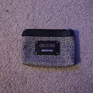 GUESS Monogram Zip Pouch in Beige and Black